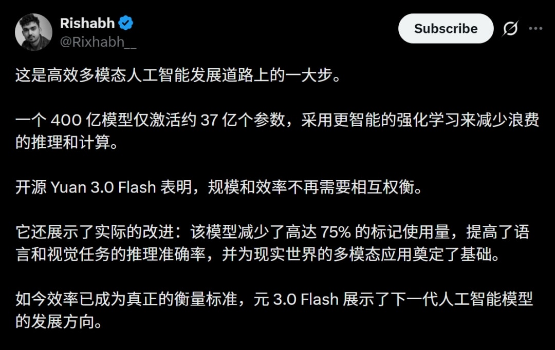 Rishabh 对 Yuan 3.0 Flash 的评价截图.jpg